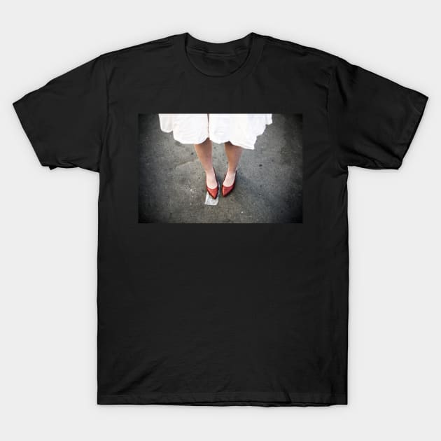 Red shoes and white dress T-Shirt by Reinvention